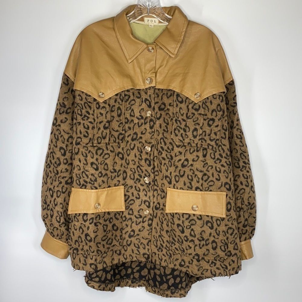 POL Cheetah Print Button Up Jacket Size Large